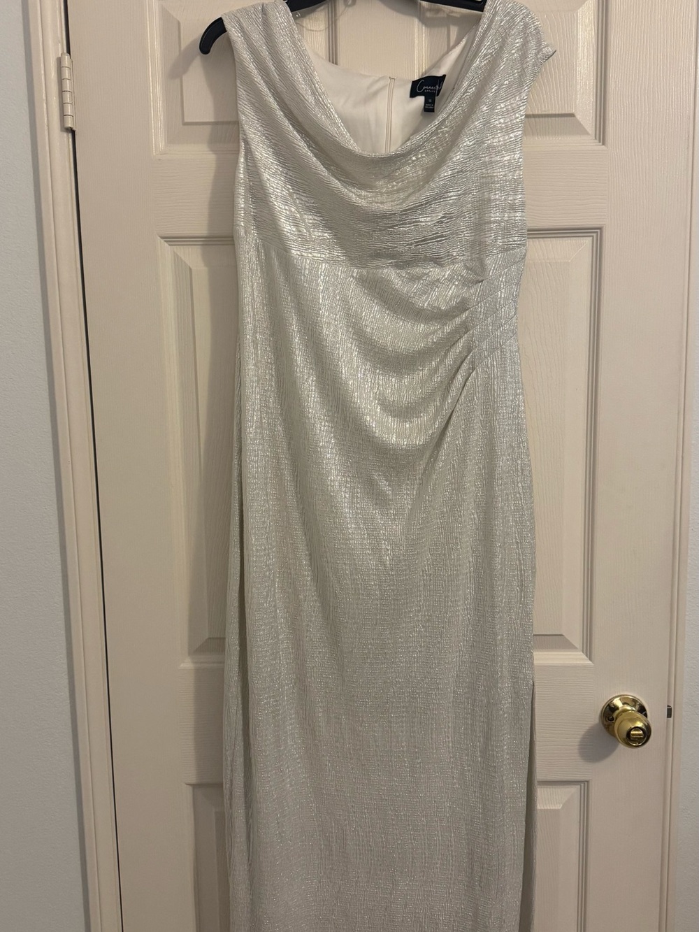 connected apparel Silver Cowl Neck Maxi Dress